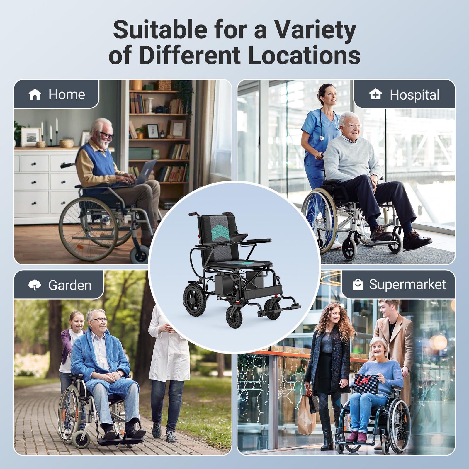 Foldable Intelligent Electric Power Mobility Wheelchair Power All Terrain