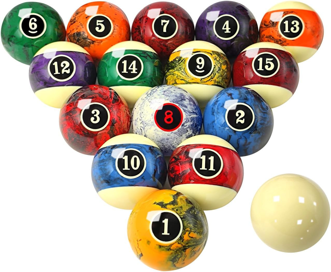 Marble Swirl Style Pool Balls Set Professional 2 1/4-Inch Billiard Balls