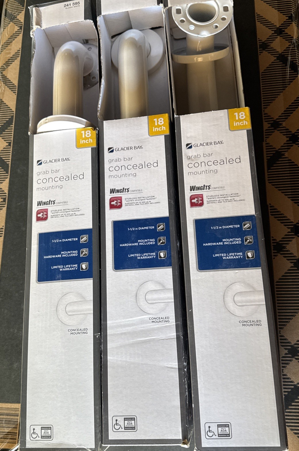 Glacier Bay Home 18" x 1-1/2" Concealed Screw Grab Bar w SecureMount ( One Pc)
