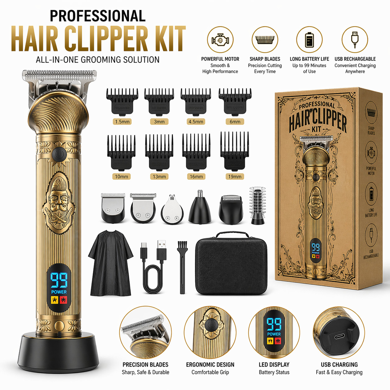 Recortador de Barba para Hombre con Estuche de Viaje - Afeitadora Eléctrica,