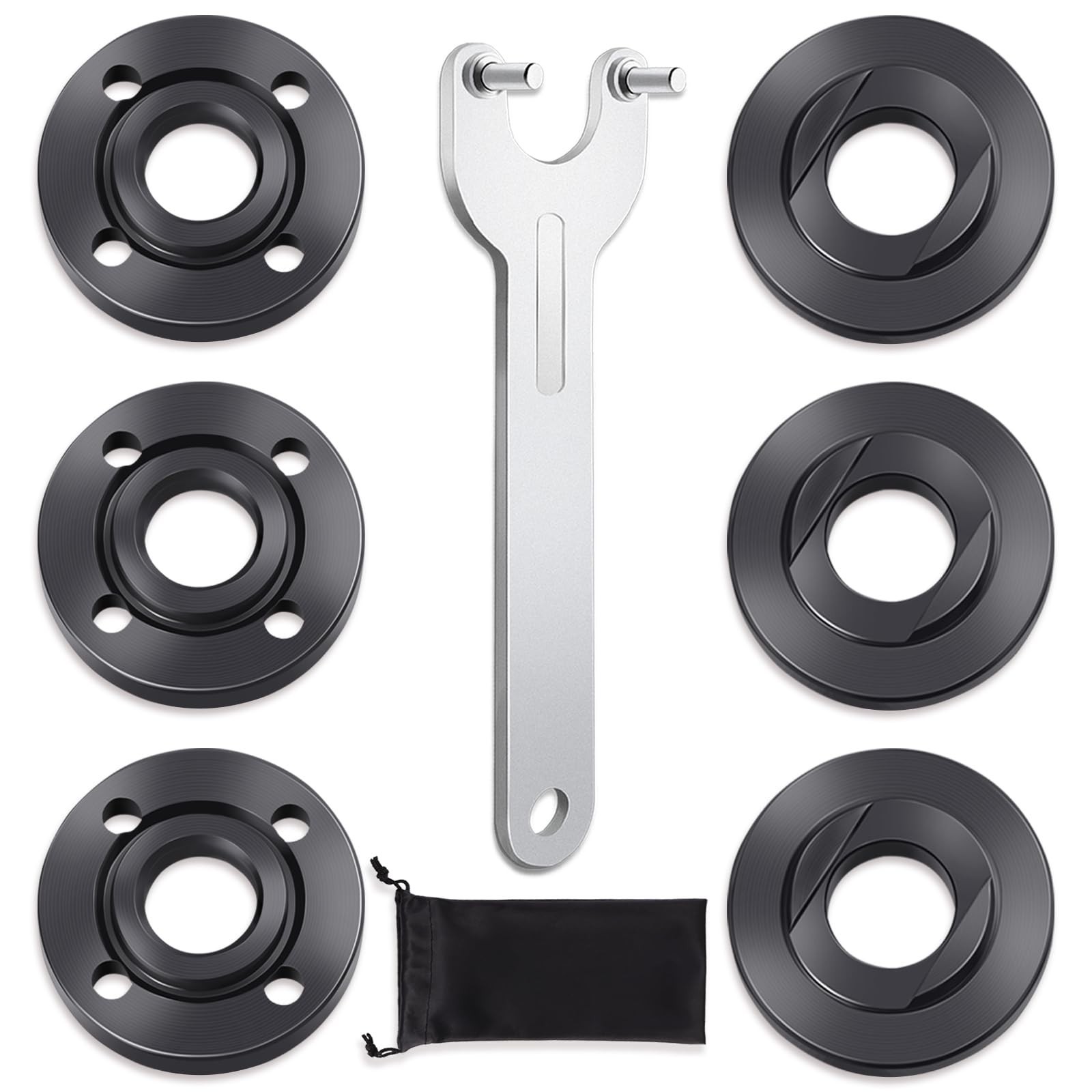 7PCS Angle Grinder Nut Flange Wrench, Premium Black, Silver