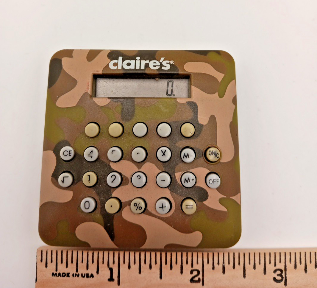 VTG. Claire's Mini Calulator  Camouflage  2.5x2.5 In Works Collectable
