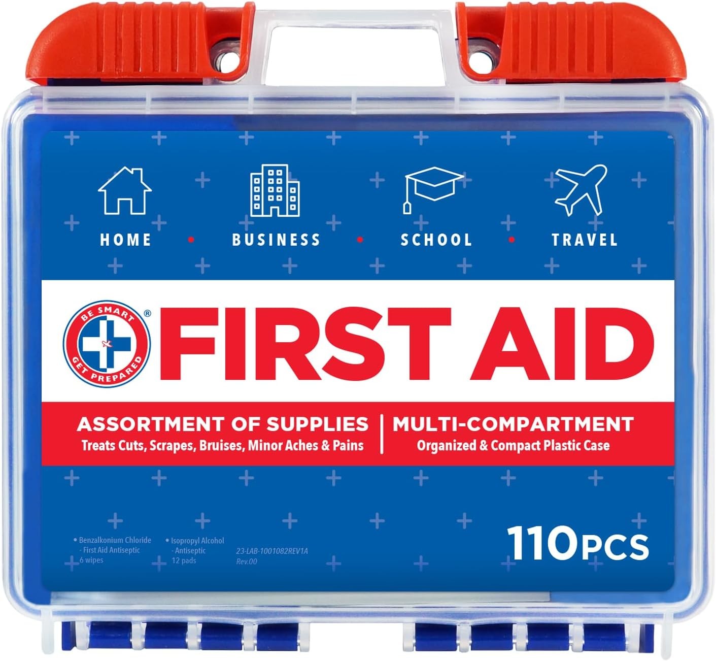 Be Smart Get Prepared 110 pc First Aid Kit: Clean, Treat, Protect Minor Cuts, Ho
