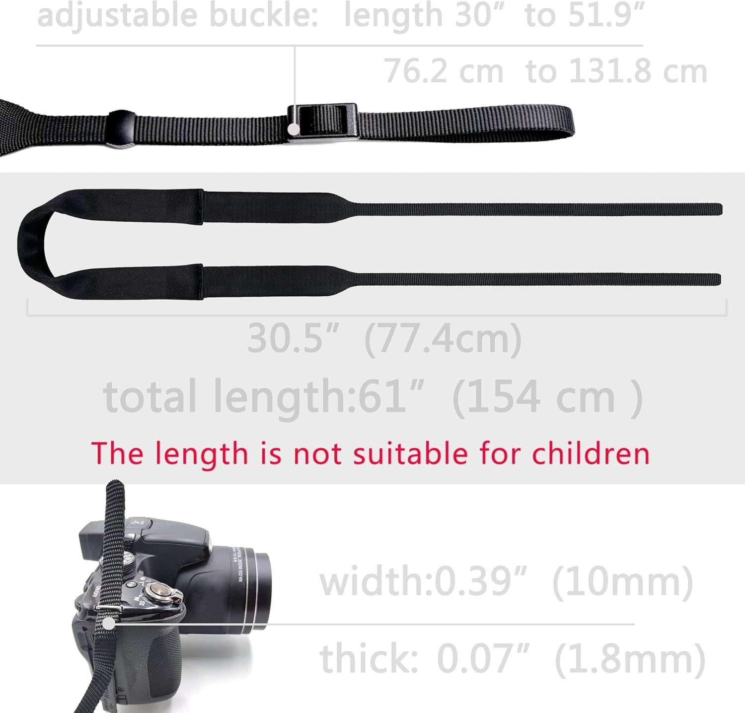 Versatile Neoprene Camera Neck Strap - Washable & Soft with Snap Fasteners