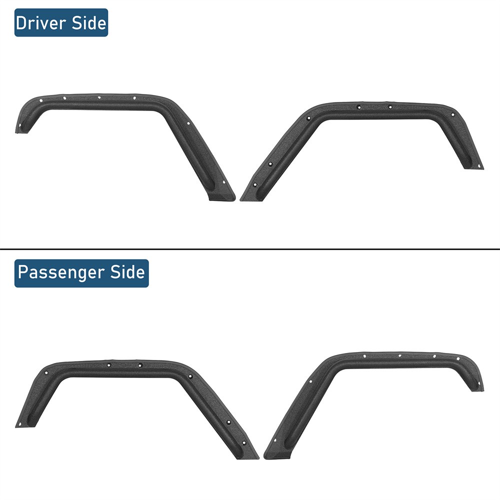 Hooke Road Front & Rear Compact Tube Fender Flares Fit 07-18 Jeep Wrangler JK