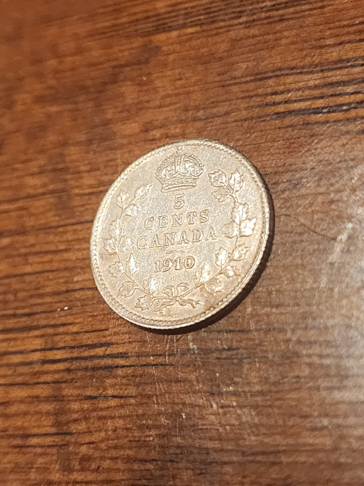 1910 Canada 5 Cents Silver Coin