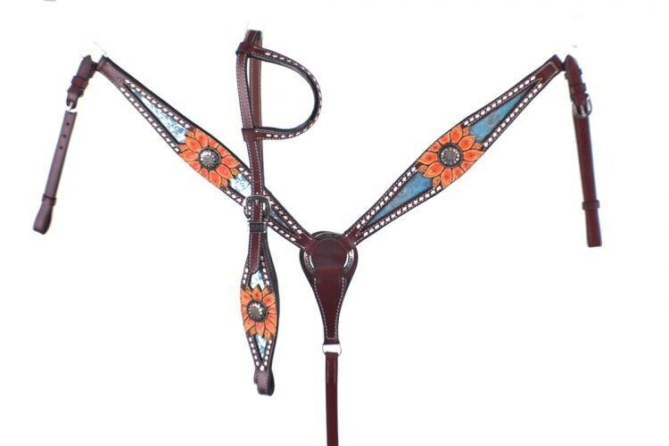 Leather Western Tack Set With Headstall ,Breast Collar and Reins.
