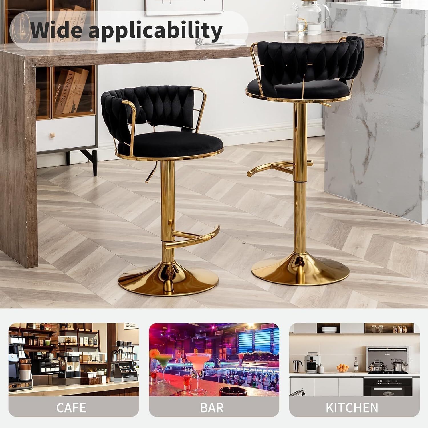 Bar Stools Set of 2 PU Leather Adjustable Swivel Barstools Kitchen Counter Stool
