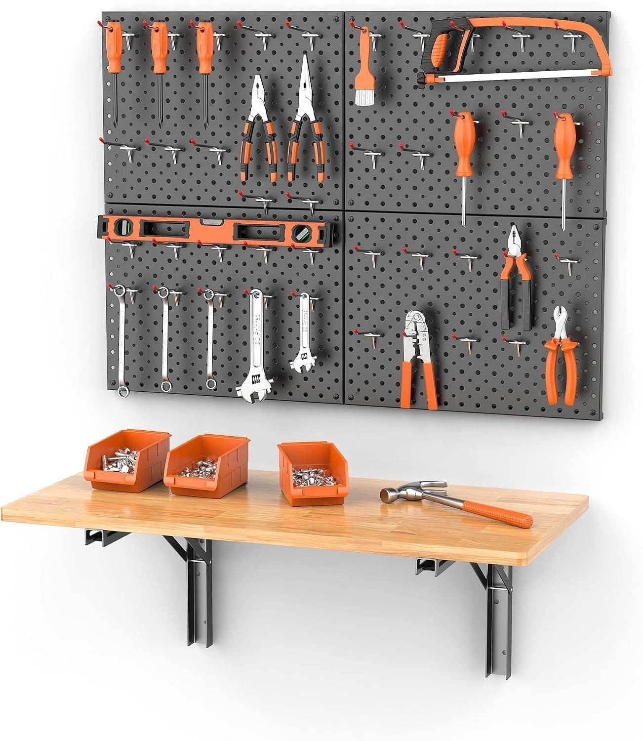 Durable Wall-Mounted Work Table with Pegboard Accessories - 150 lbs Capacity