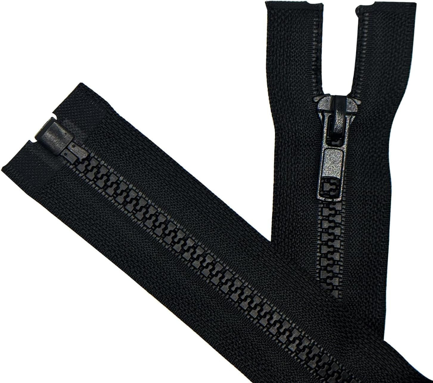 2PCS #5 100 Inch Black Separating Jacket Zippers for Sewing Coats, Molded Plasti