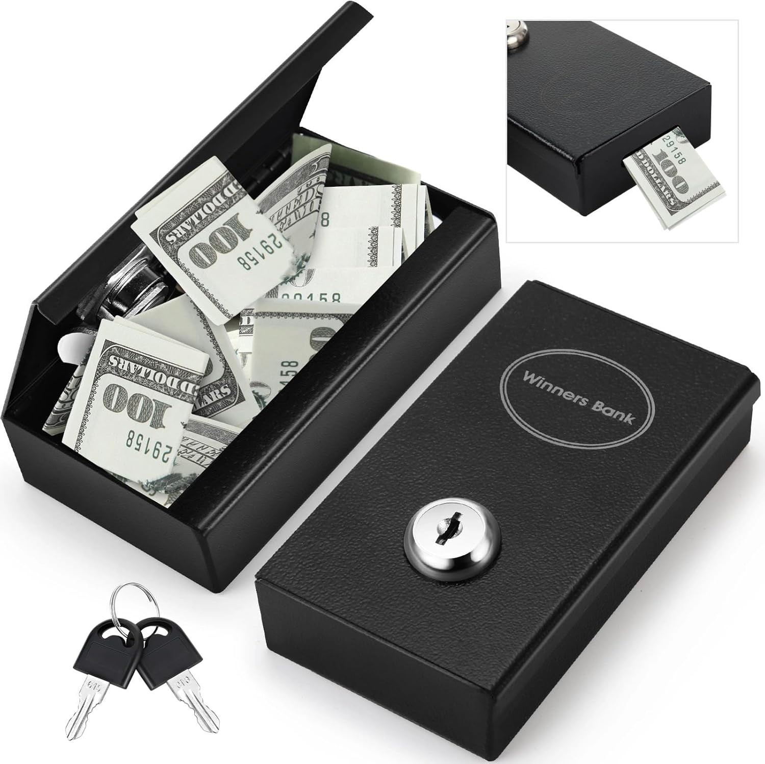Caja Metálica Casino para Dinero con 2 Llaves Caja Fuerte Portátil Regalos Negra