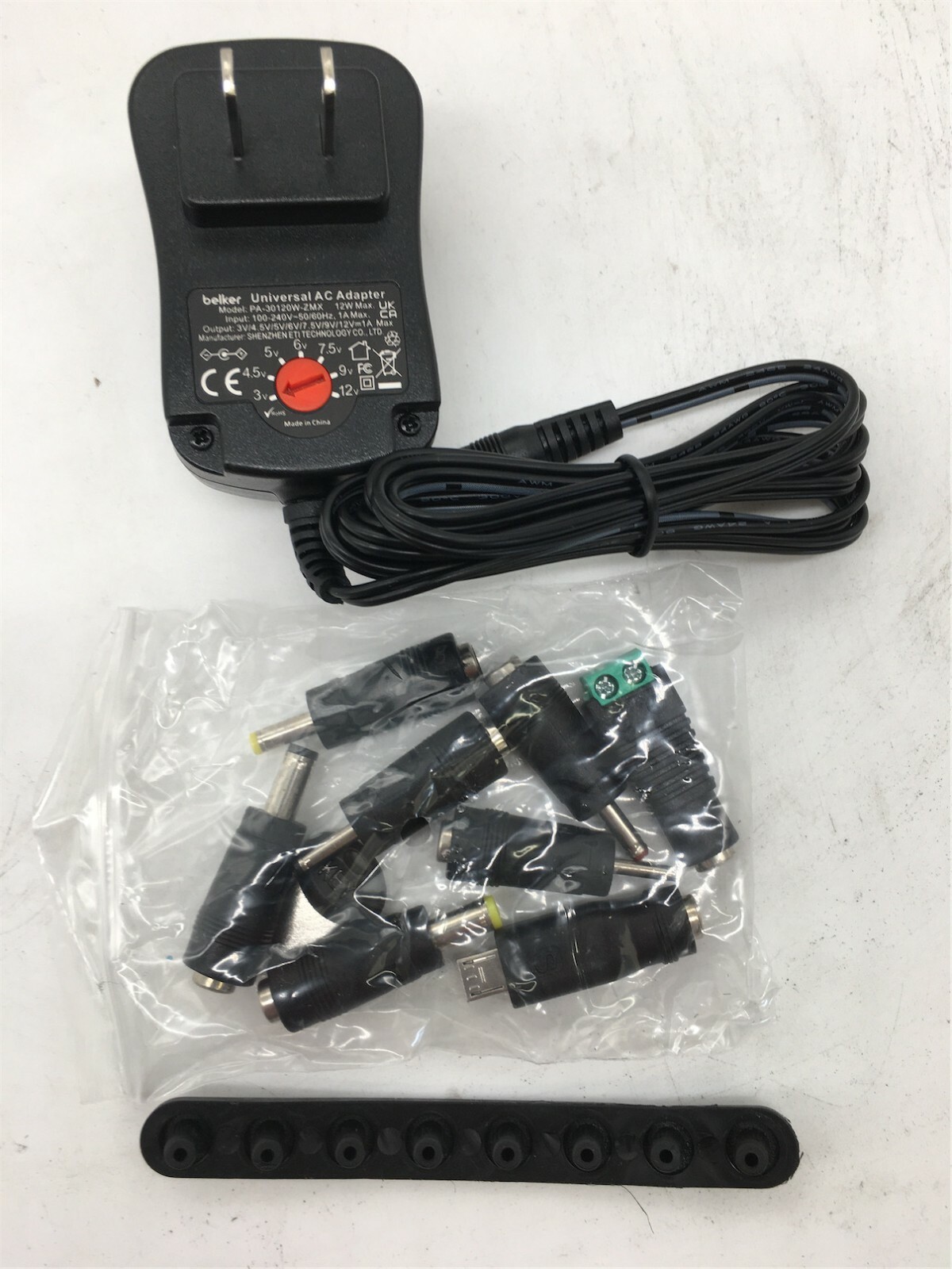 BELKER 12W UNIVERSAL 3V 4.5V 5V 6V 7.5V 9V 12V AC POWER SUPPLY WITH ADAPTERS