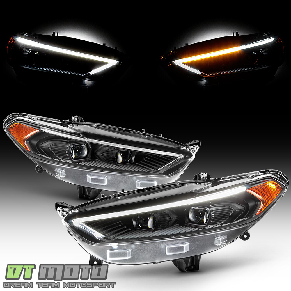 Blk 2013-2016 Ford Fusion Switchback LED DRL Dual Projector Headlights Headlamps