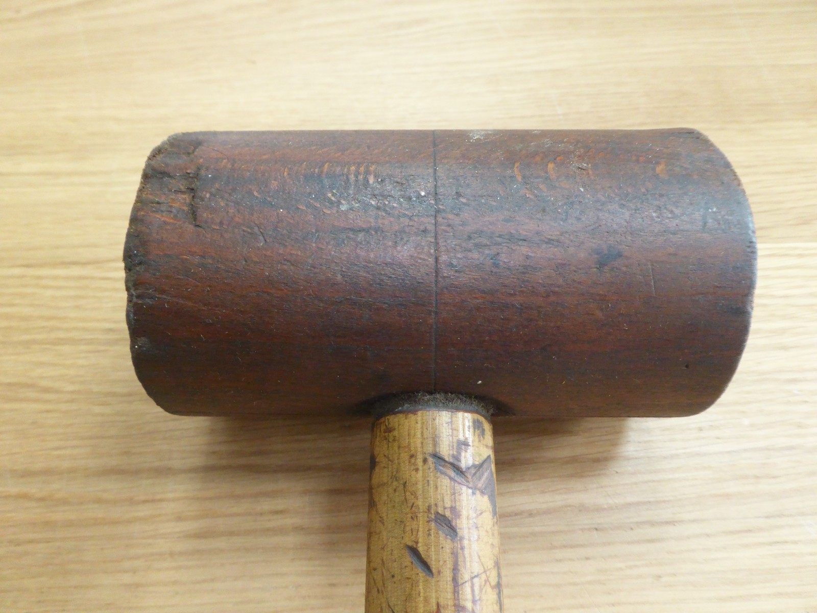 Antique Primitive Wooden Mallet - Carpentry Old Tool