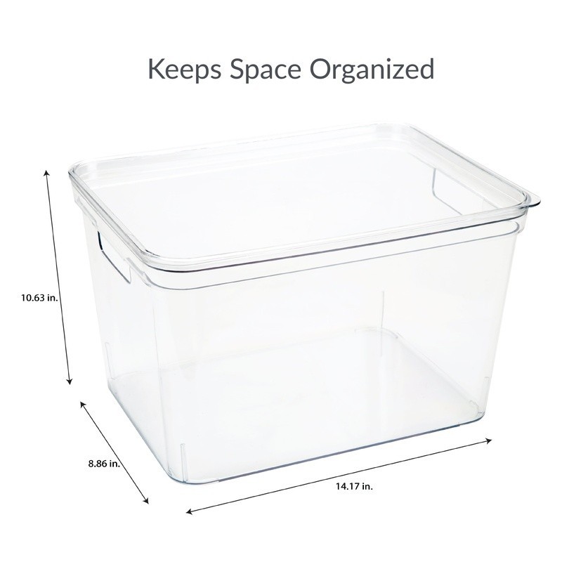 Large Lidded Storage Bin W/ Easy Grip Handles Home Office Bathroom Organization