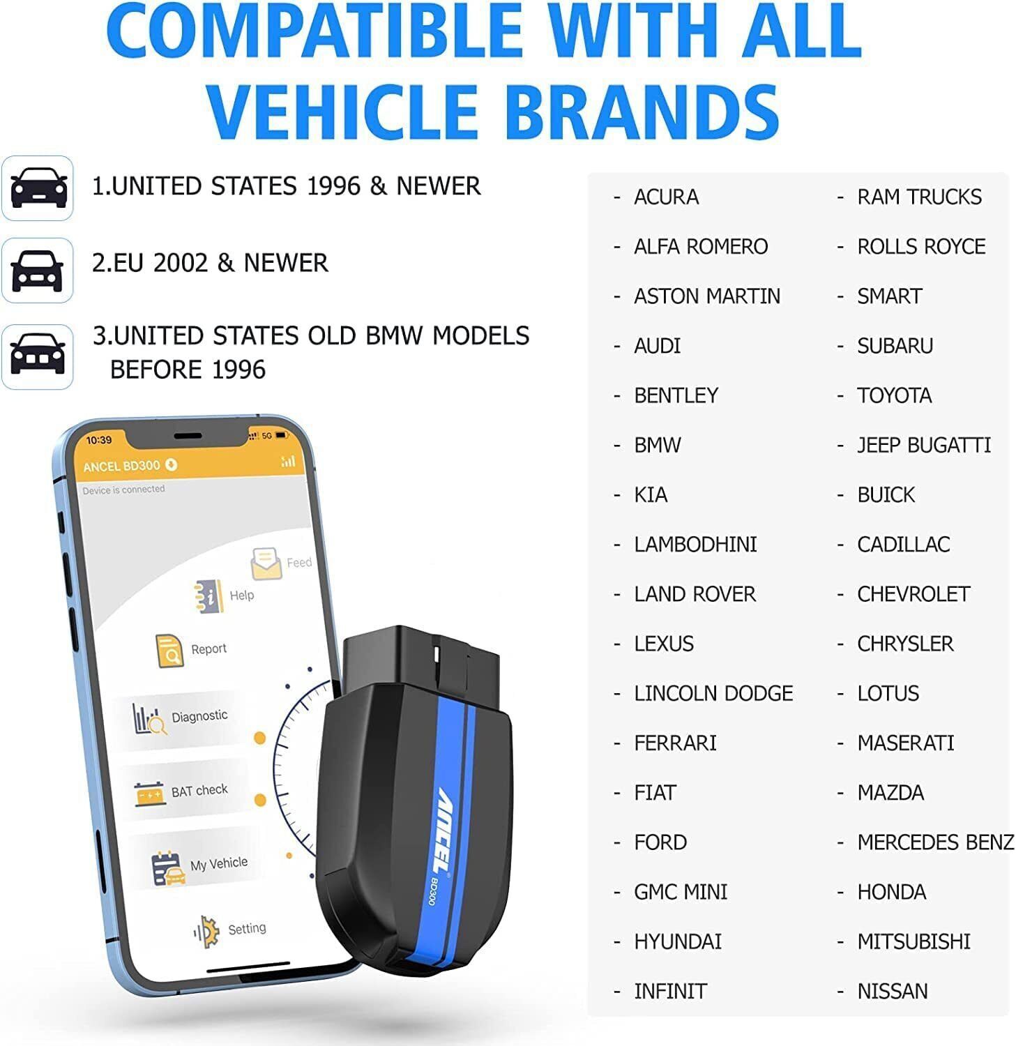 ANCEL BD300 OBD2 Scanner Bluetooth Fit for BMW All System Code Reader Diagnostic