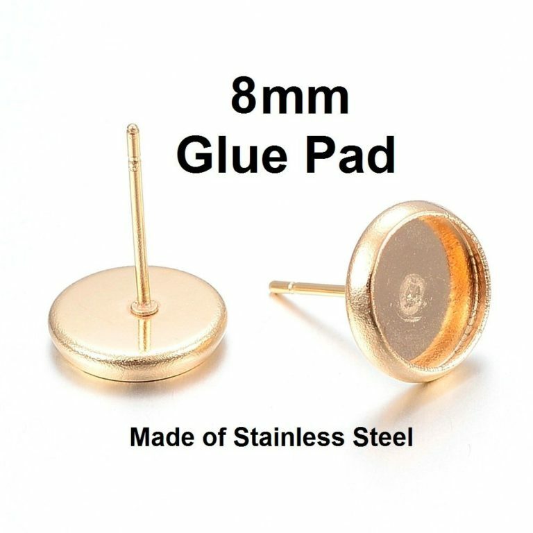 10 pcs. 304 Stainless Steel Gold Plated Earring Posts Settings Bezels Cabochons