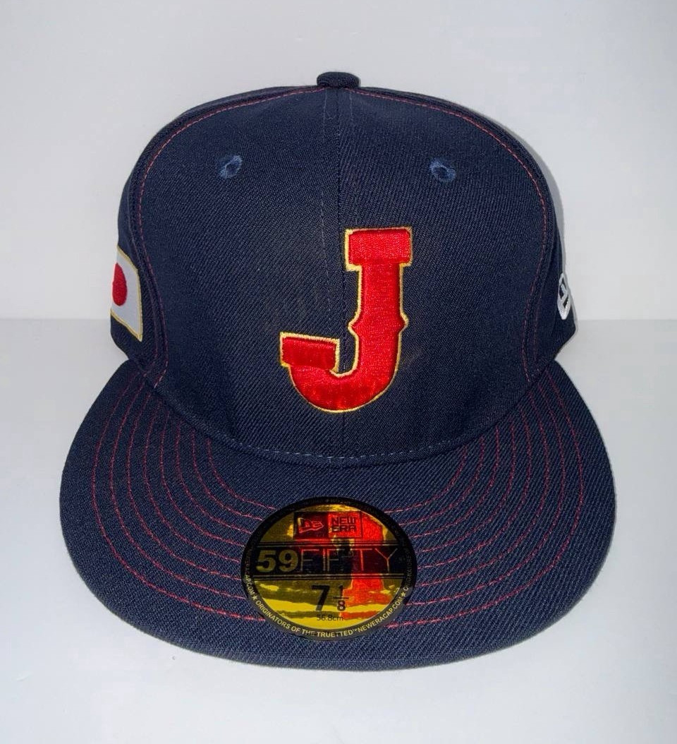 New Era 59FIFTY Navy Blue Red White Japan "J" Flag Patch Fitted Hat Cap 7 1/8