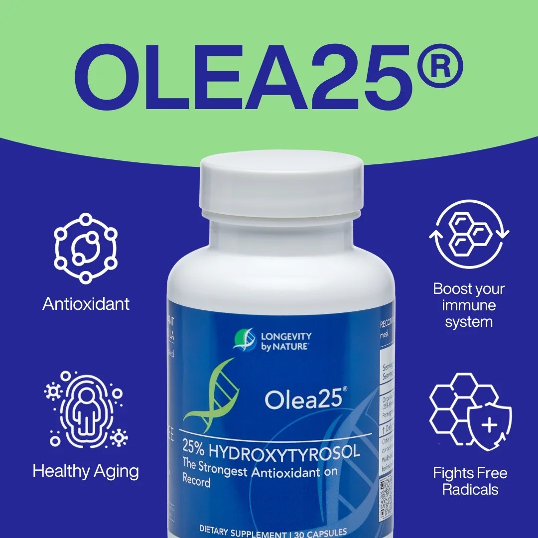 Longevity Olea25 – 25% Hydroxytyrosol Organic Olive Leaf Supplement 90 Capsules