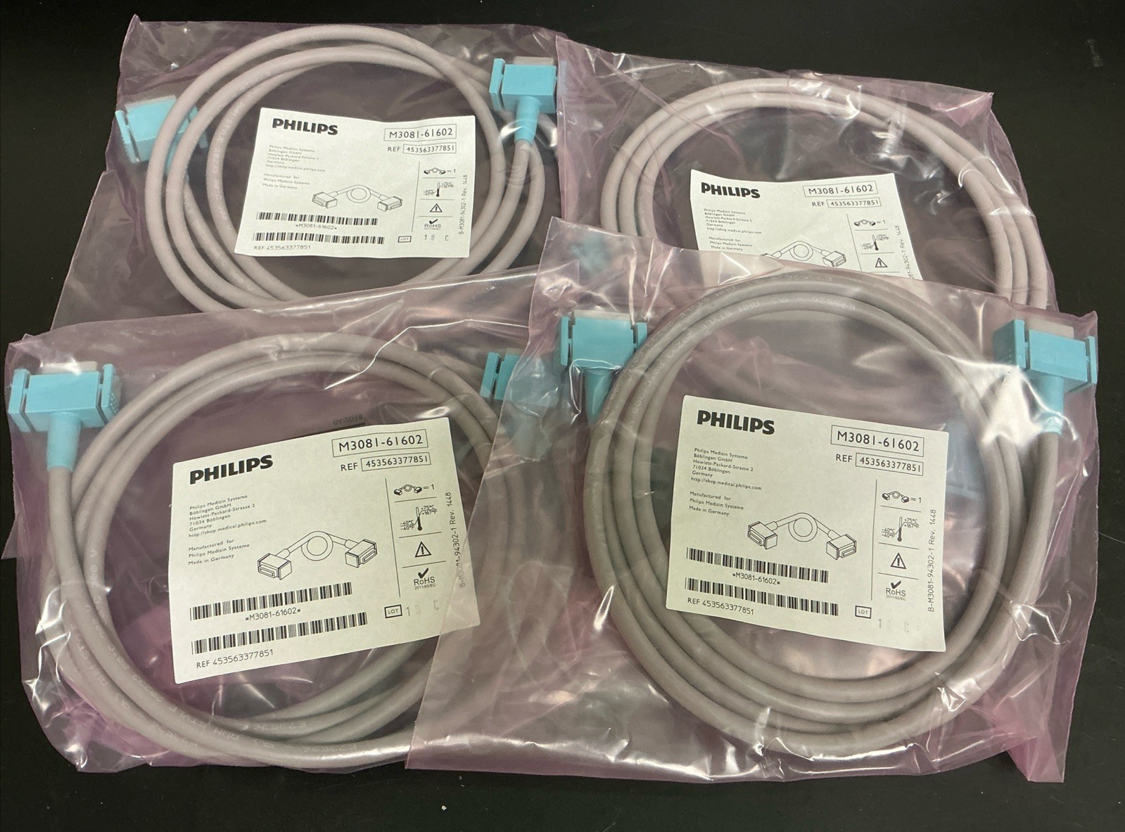 Lot of 4 M3081-61602 Philips Intellivue Patient Monitoring Link Cables