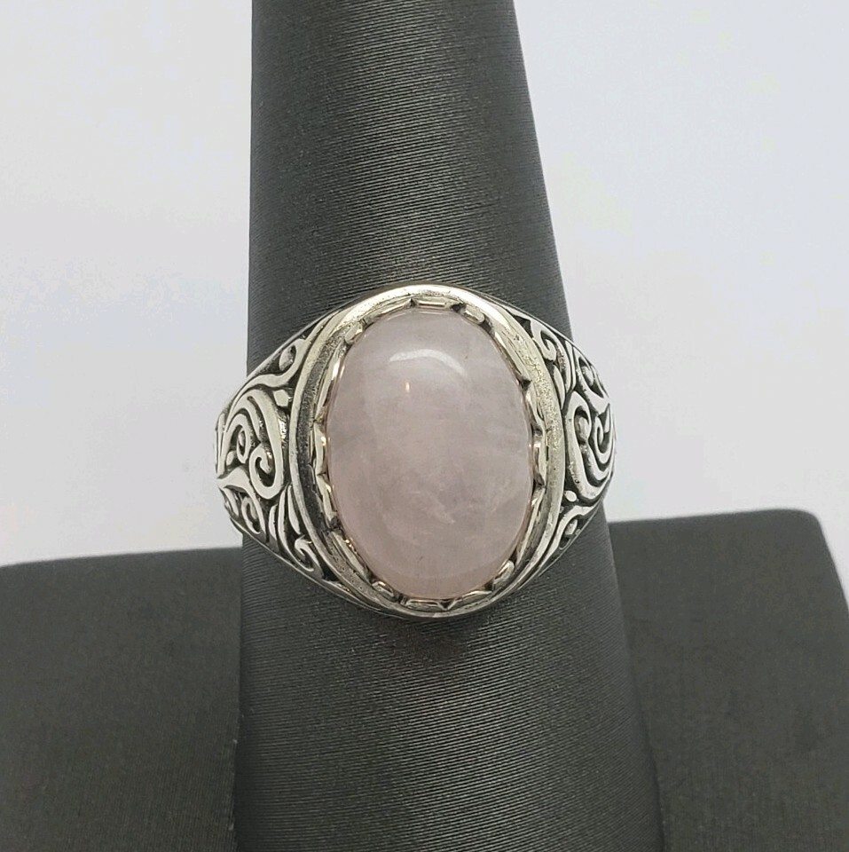 ARTISAN STERLING SILVER AND ROSE QUARTZ FILIGREE RING SIZE 9.25