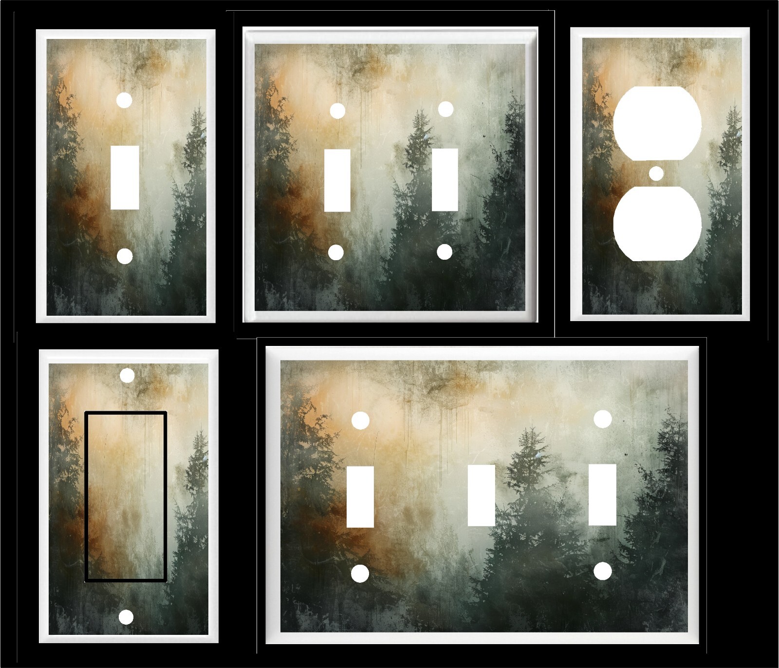MYSTIC FOREST TREES EARTH TONES LIGHT SWITCH COVER PLATE OR OUTLETS U PICK