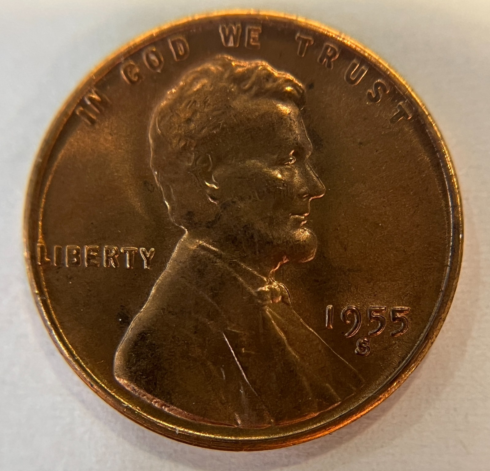Mint Error Lincoln Wheat Cent 1955-S Filled Die Weak AME - Choice Red #19
