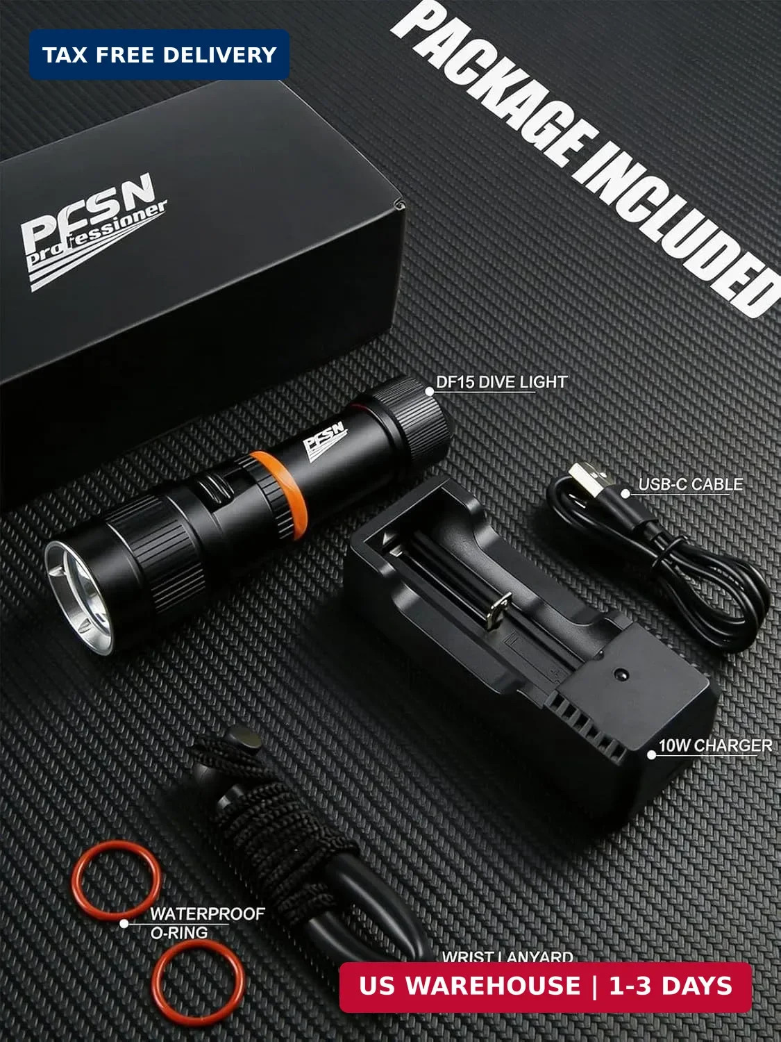 Scuba Dive Light Diving Flashlight - PFSN High Lumens Underwater Flashlight IPX6
