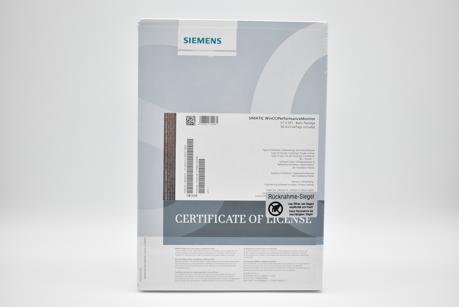 Siemens Simatic WinCC/PerformanceMonitor V7.5 SP1 Basic 6AV6372-2DG07-5AA0
