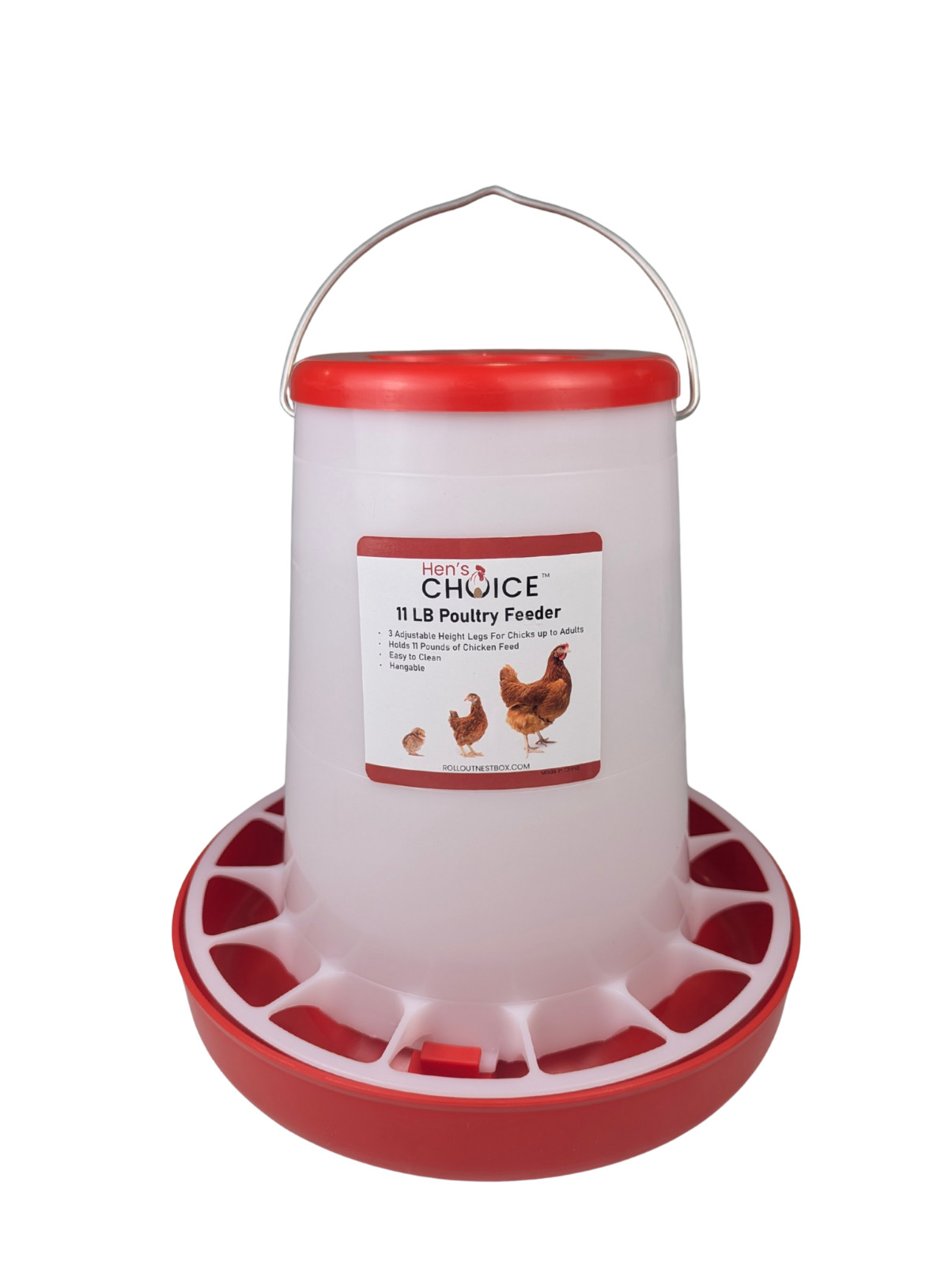Hen's Choice - 11 LB Poultry Feeder, Twist Lock Base, Adjustable Legs, Hangable