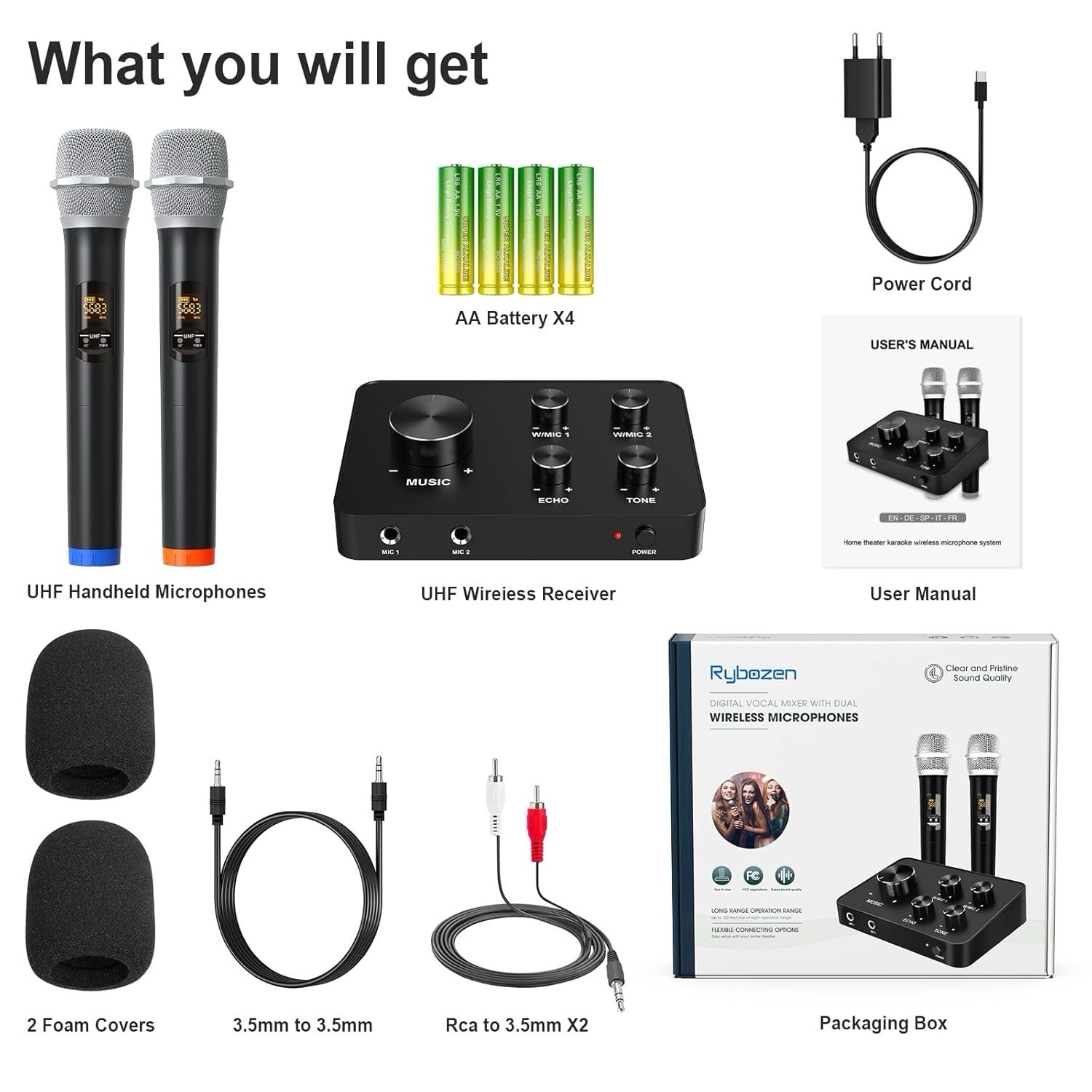 K201 Wireless Microphone Karaoke Mixer System, Dual Handheld Wireless Microphone