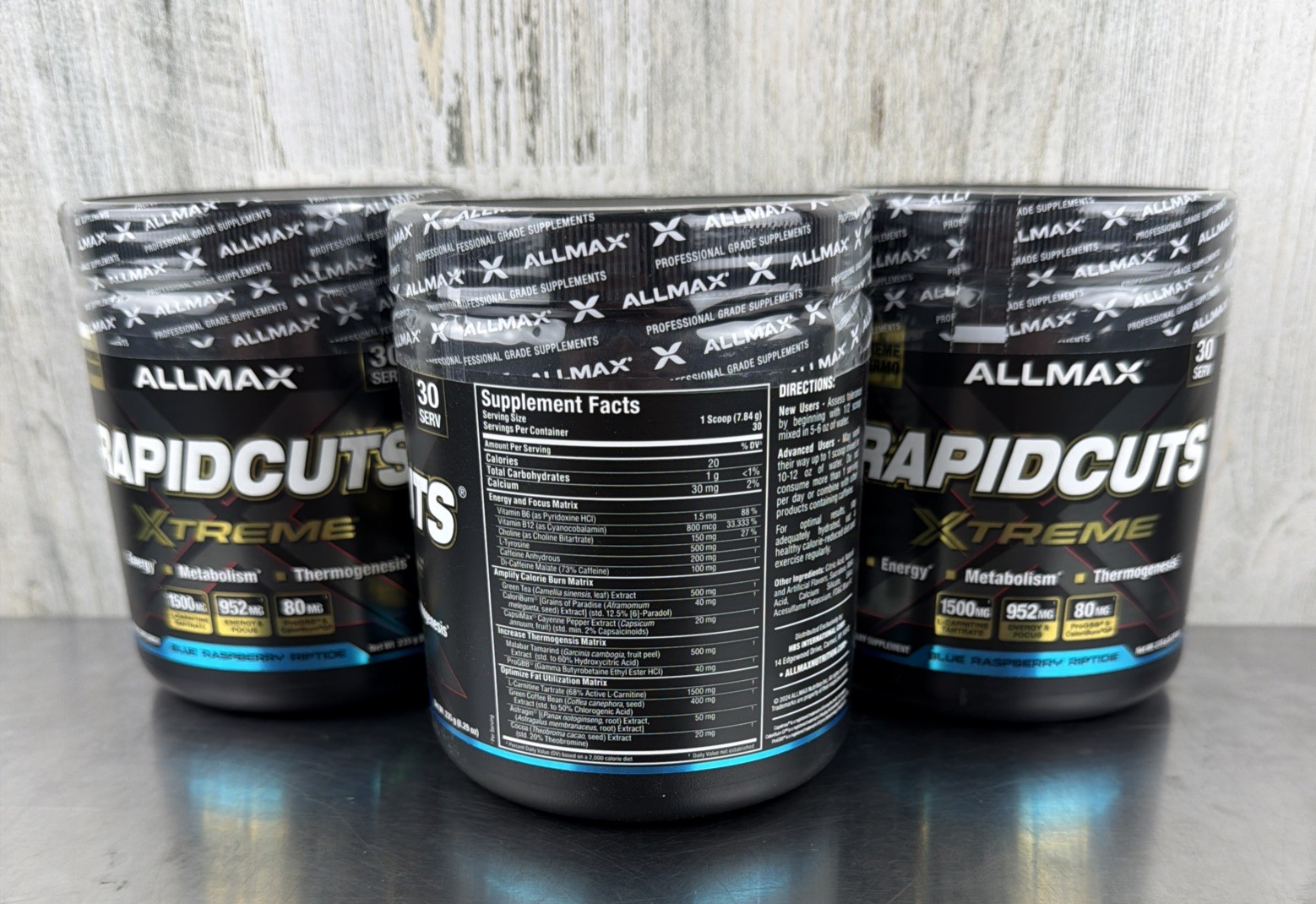 3 Pack - Allmax Rapidcuts Xtreme Pre Workout - Blue Raspberry 30 Servings