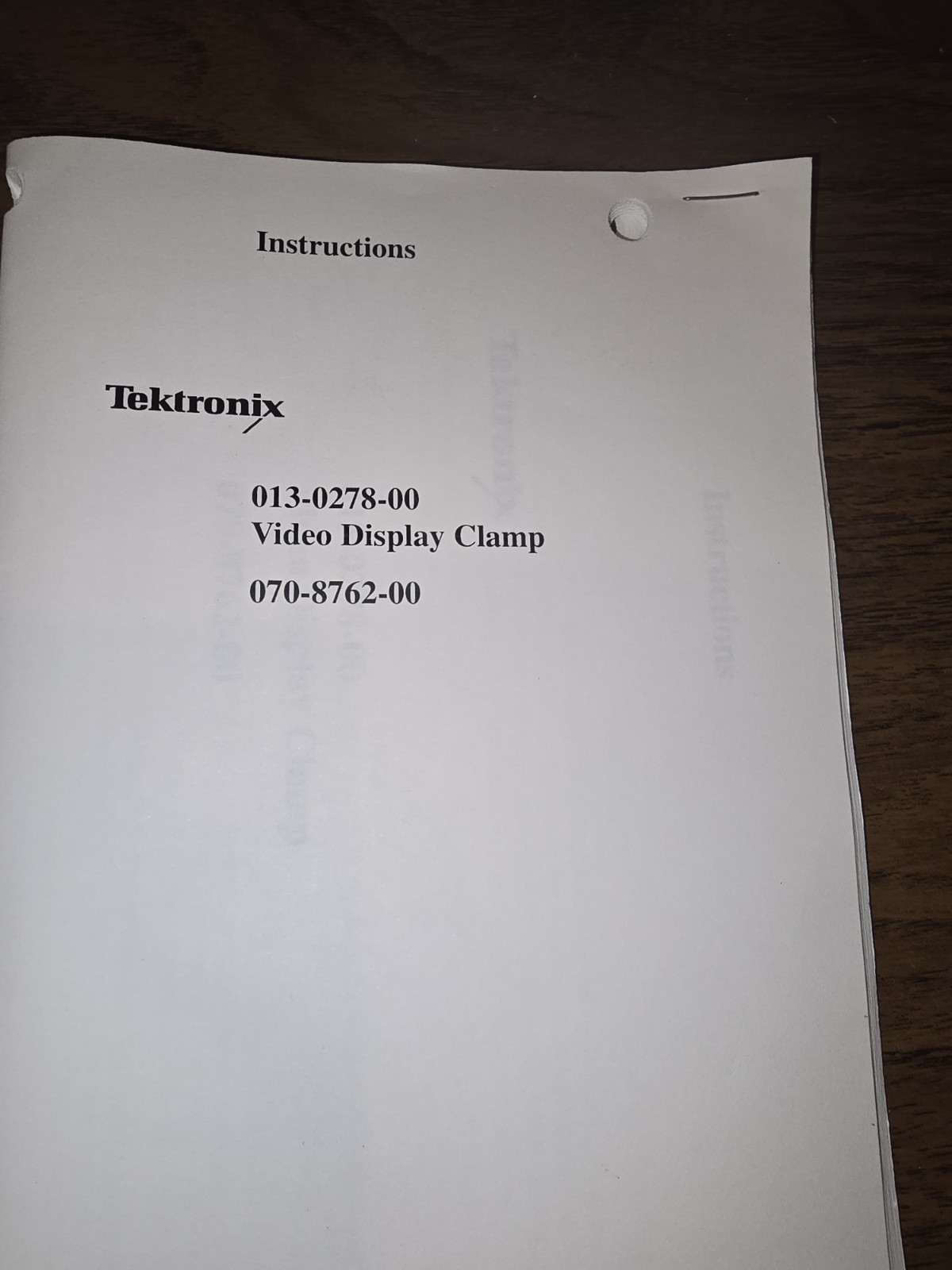 Tek 013-0278-00 Video Display Clamp with instructions