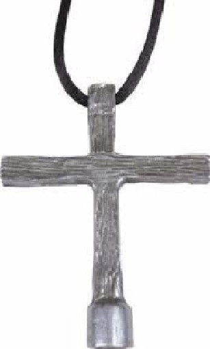 PROMARK DK4 WEARABLE DRUM KEY NECKLACE-CROSS-CAST METAL w/PEWTER FINISH