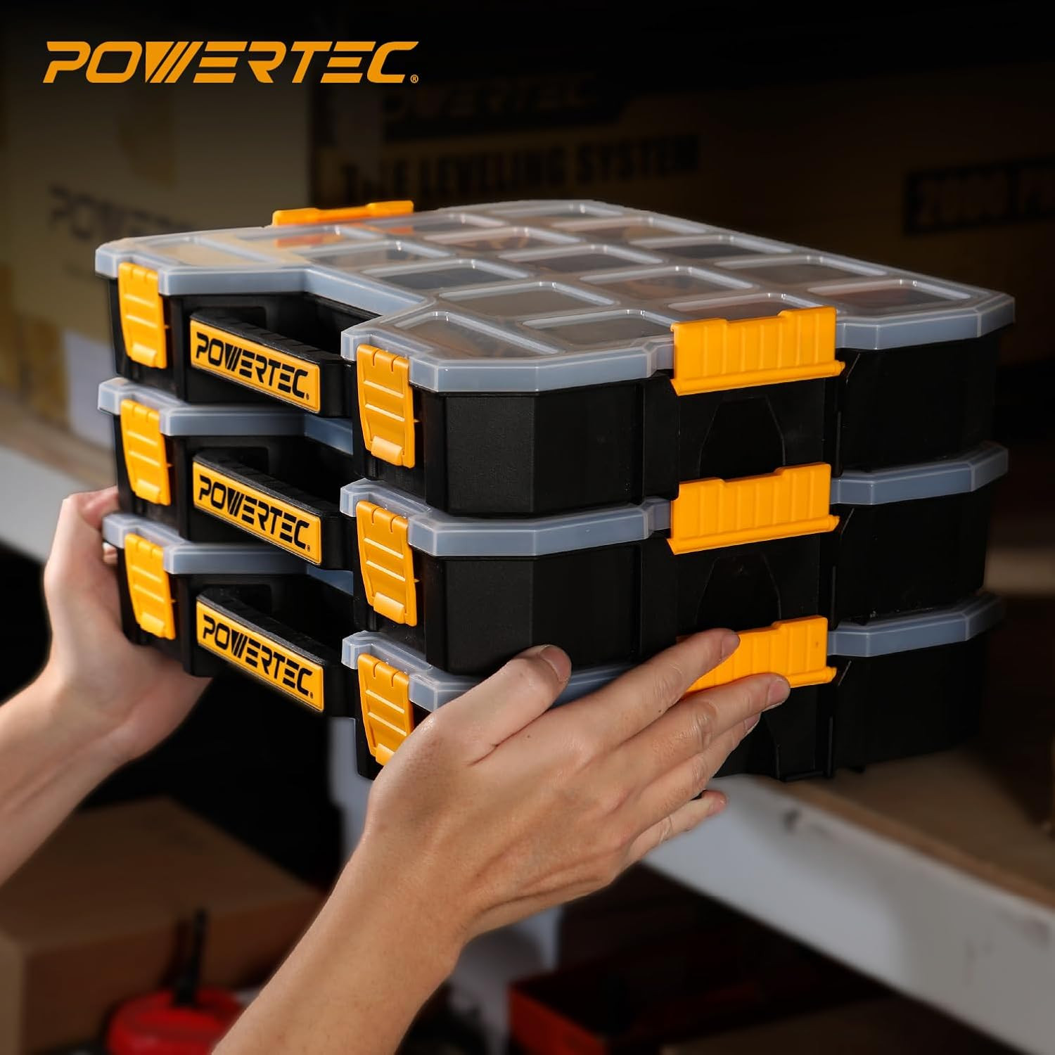Stackable Tool Box Organizer with Removable Dividers - 17 Compartments, Interloc