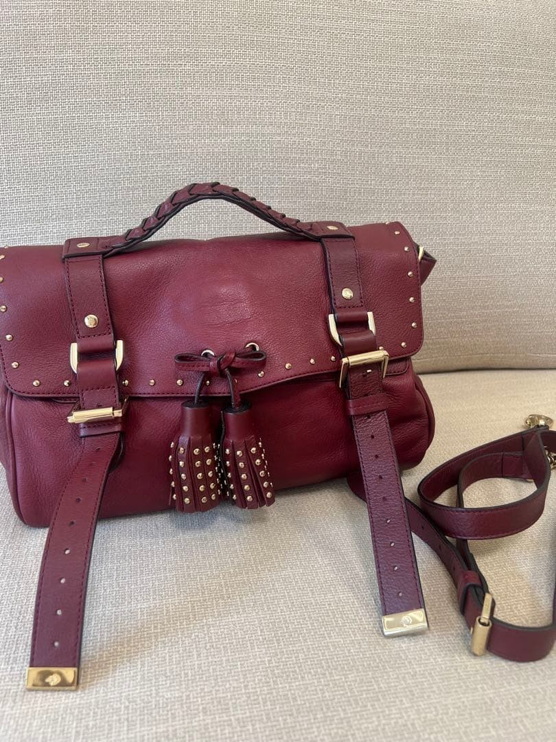 MULBERRY Alexa 2Way Handbag Shoulder Bag Leather Bordeaux Gold Hardware Used