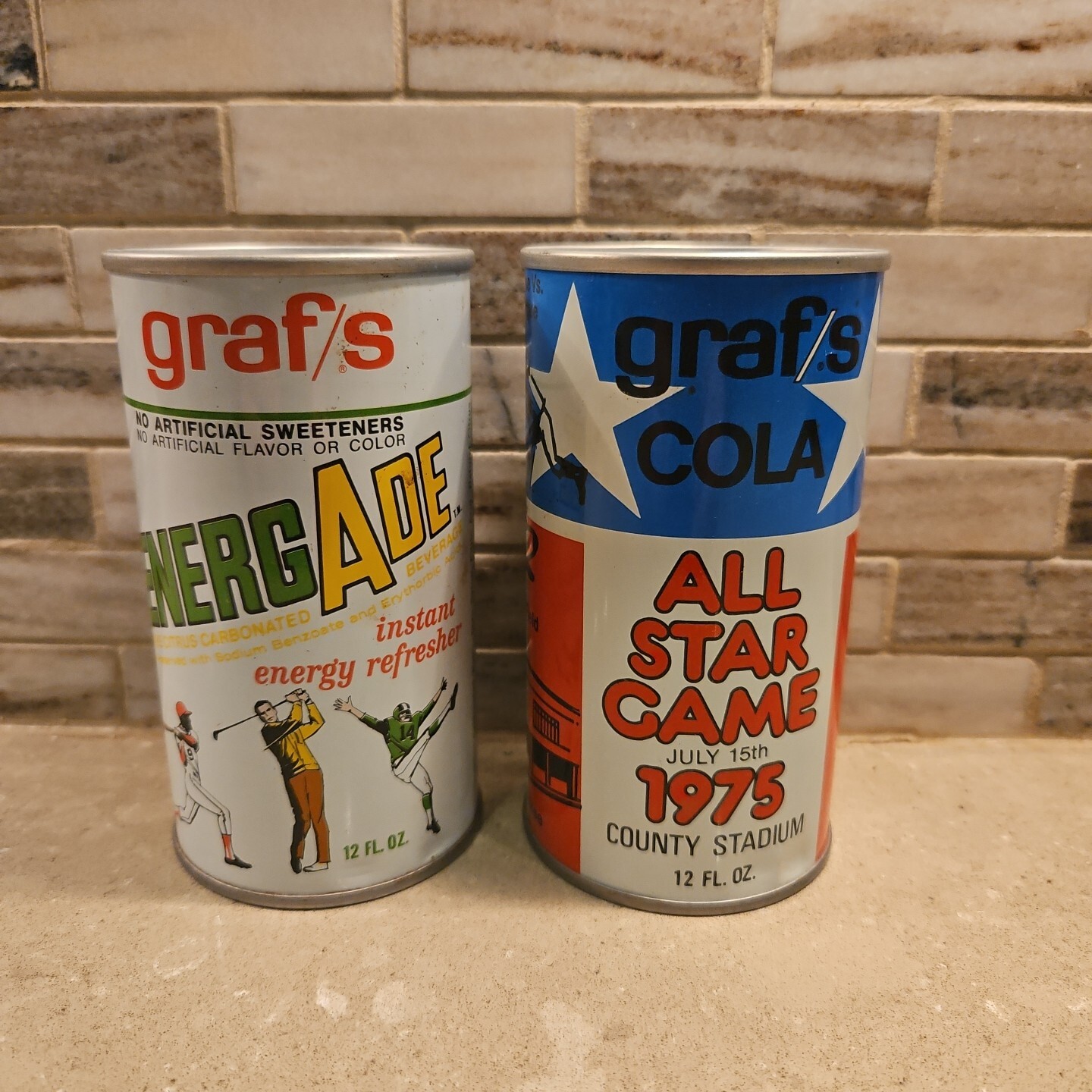 Vtg Lot Of 2 Grafs Soda Cans: Cola 1975 All Star Game , EnergAde Sports Can