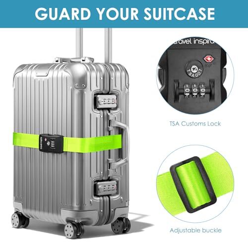Luggage Straps with TSA Combination Lock - Adjustable, Easy Fluorescent Green