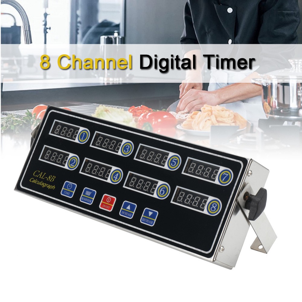 Commercial 8 Channels Digital Kitchen Timer; Stainless Steel Calculagraph Timer