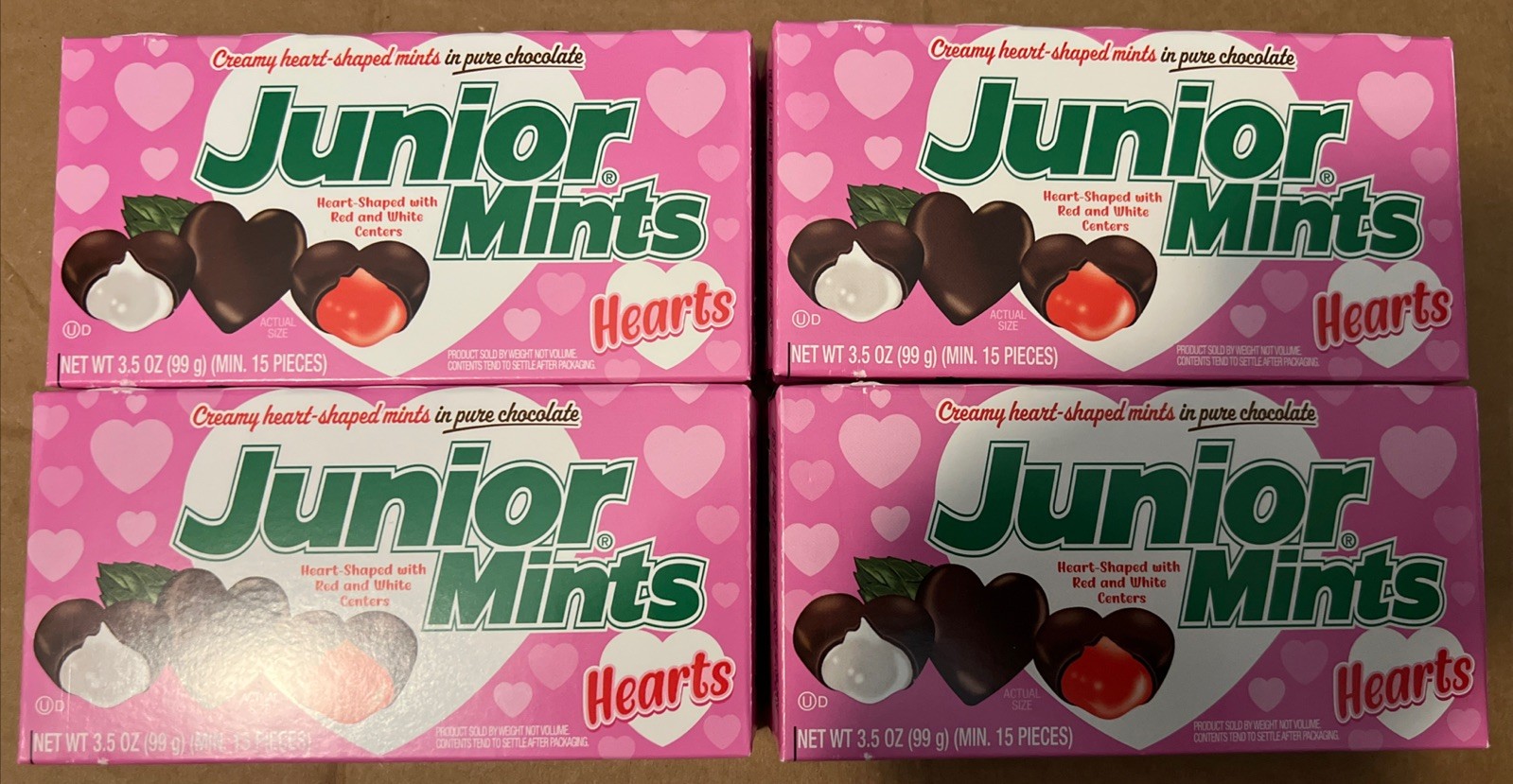 4 - Pink Boxes Junior Mints Crunch Theatre Size Candy 3.5 Oz NEW