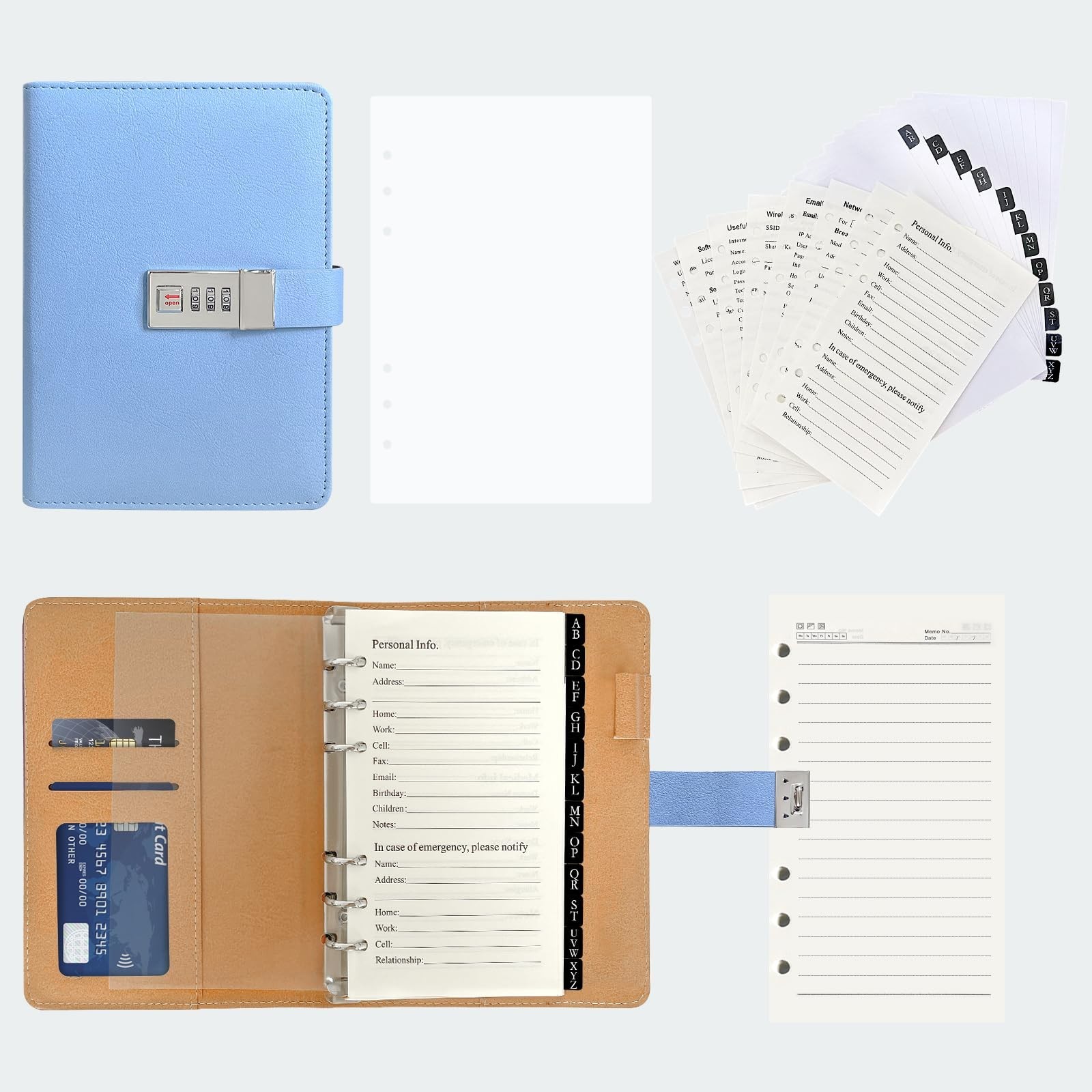 Refillable Password Book Binder with Lock & Tabs, 576 Passwords, Large Print, Bl