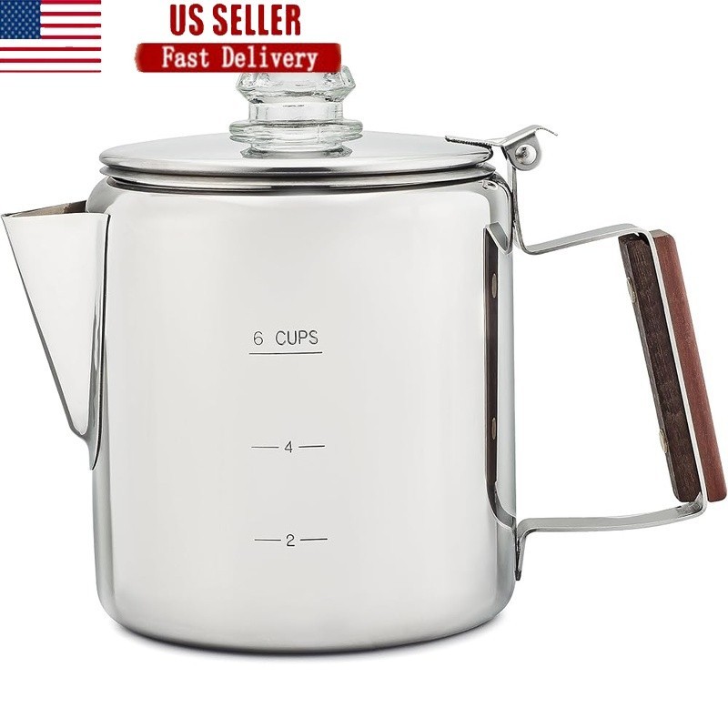 Stainless Steel Coffee Percolator Stovetop Camping Pot Easy Clean Outdoor Brew