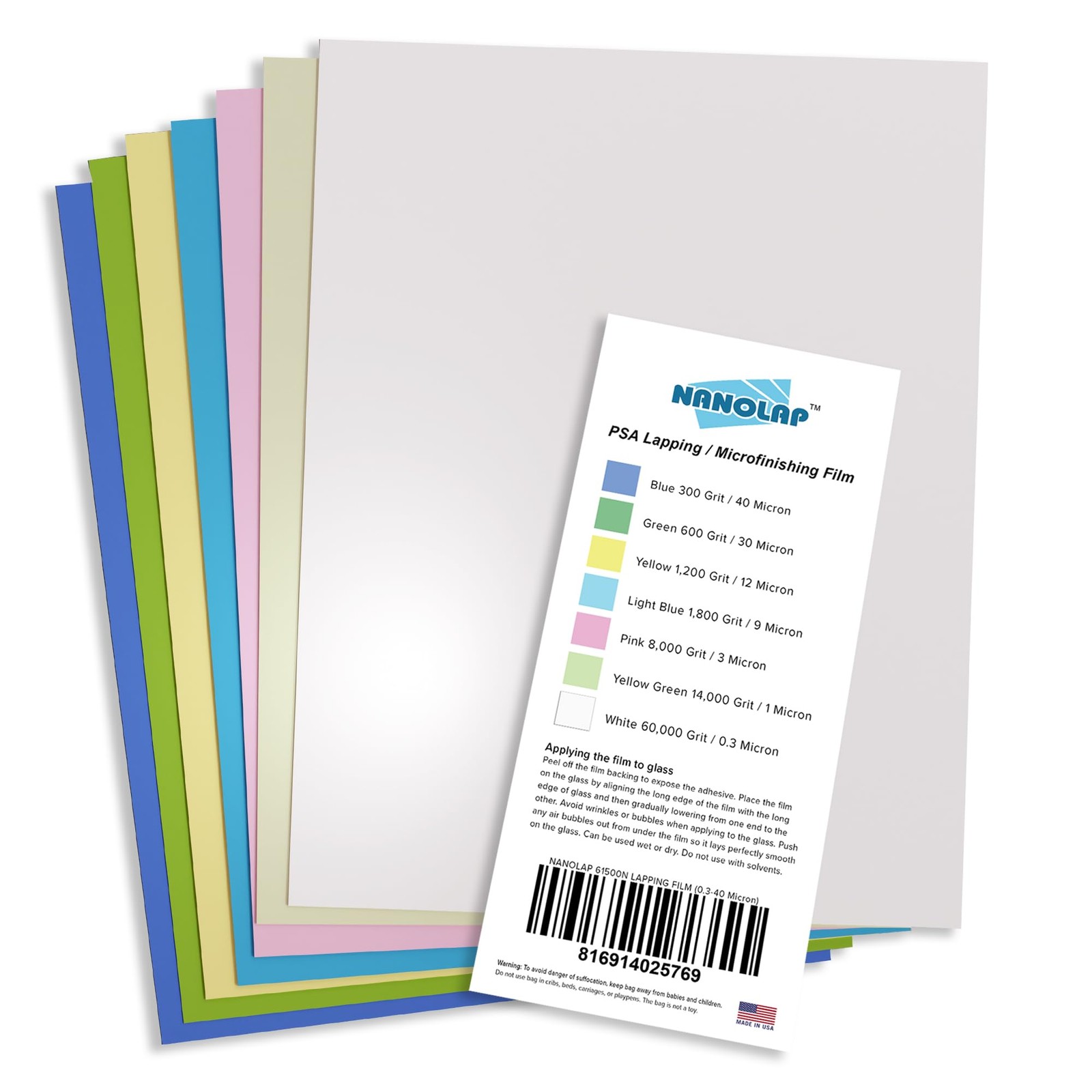 NANOLAP PSA Lapping 8.5 x 11 inches (pre-overlap dimensions), Multi-Colored