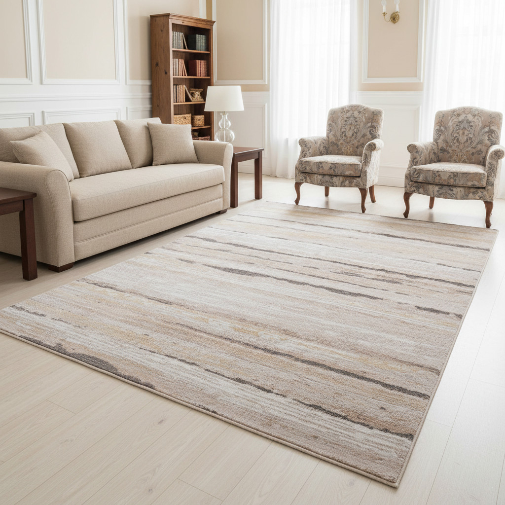 HOMY CASA Flax Stain-Resistant Stripe Area Rug