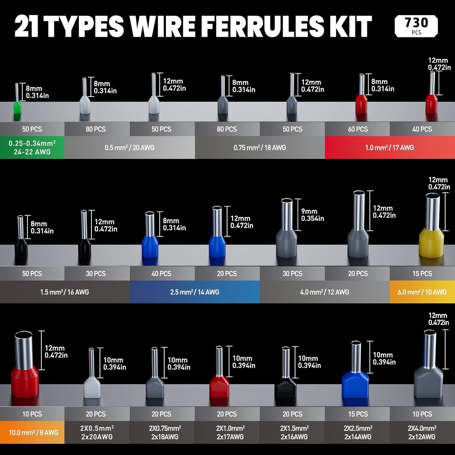 PEBA Ferrule Crimping Tool Kit, Self-Adjusting Square Crimp Pliers for Wire