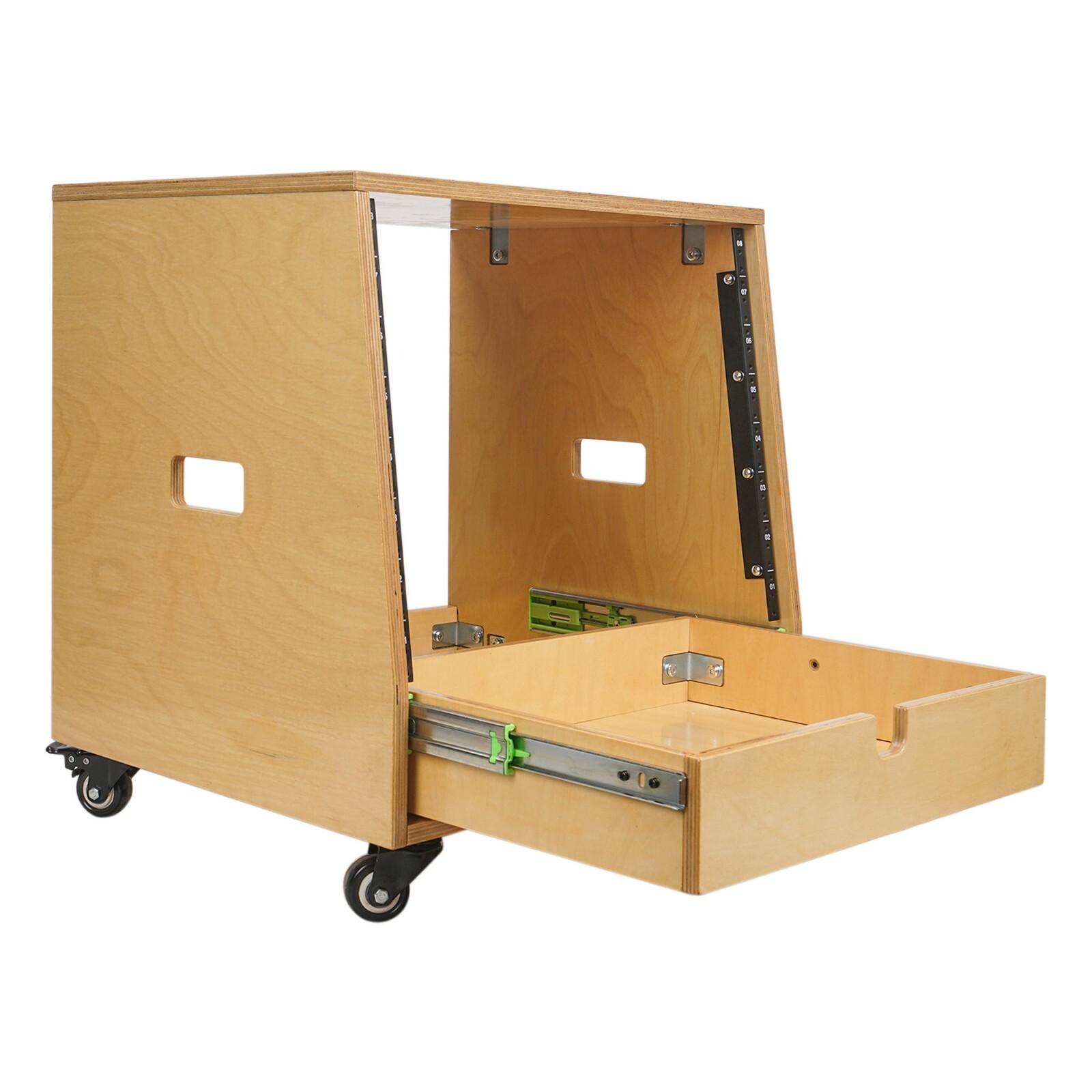 Sound Town 8U DIY Slanted Studio Rack ,2U Drawer Plywood Golden Oak (SDRK-8TD2)