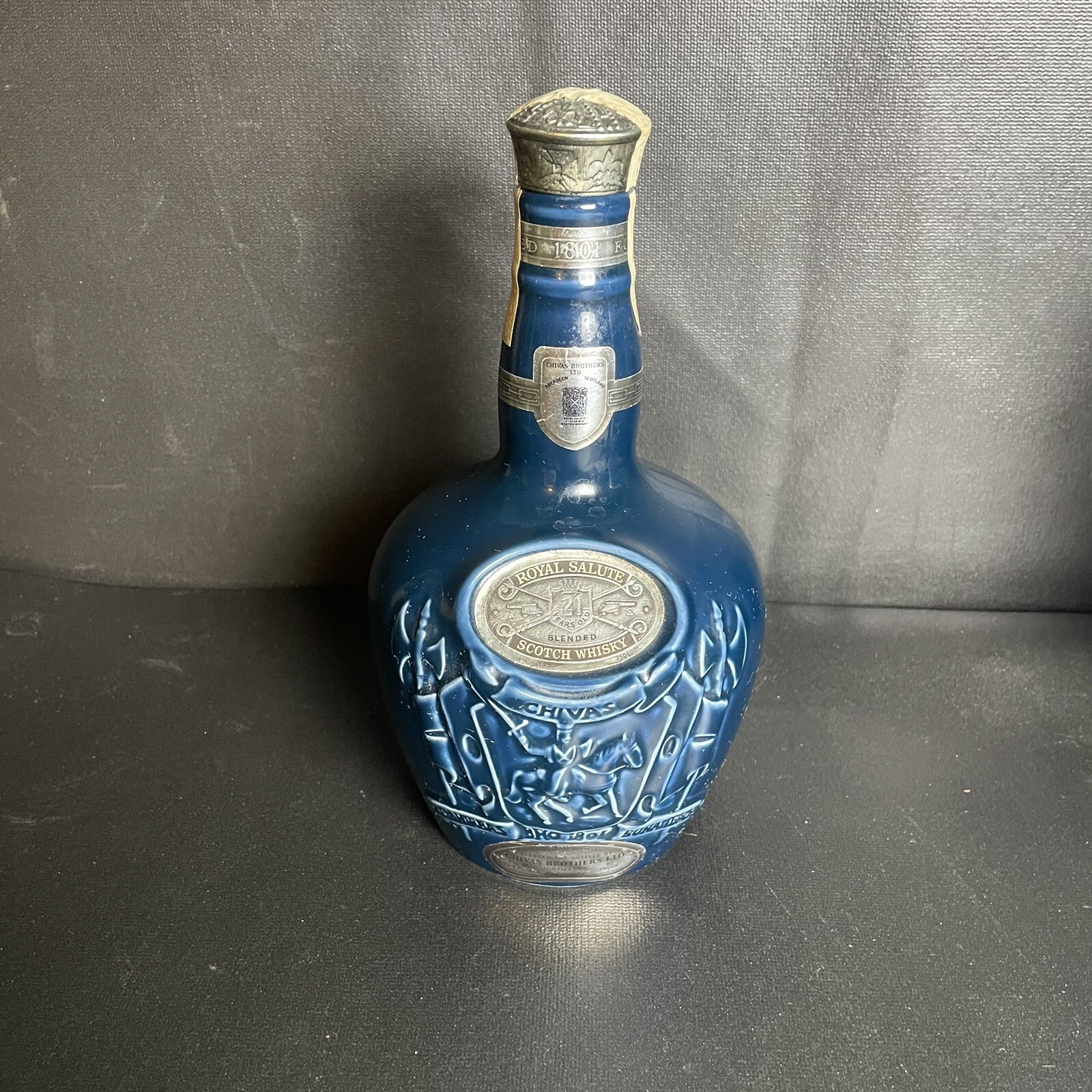 VTG Chivas Brothers Scotland Blue Ceramic SPODE Whiskey Liquor Decanter Empty