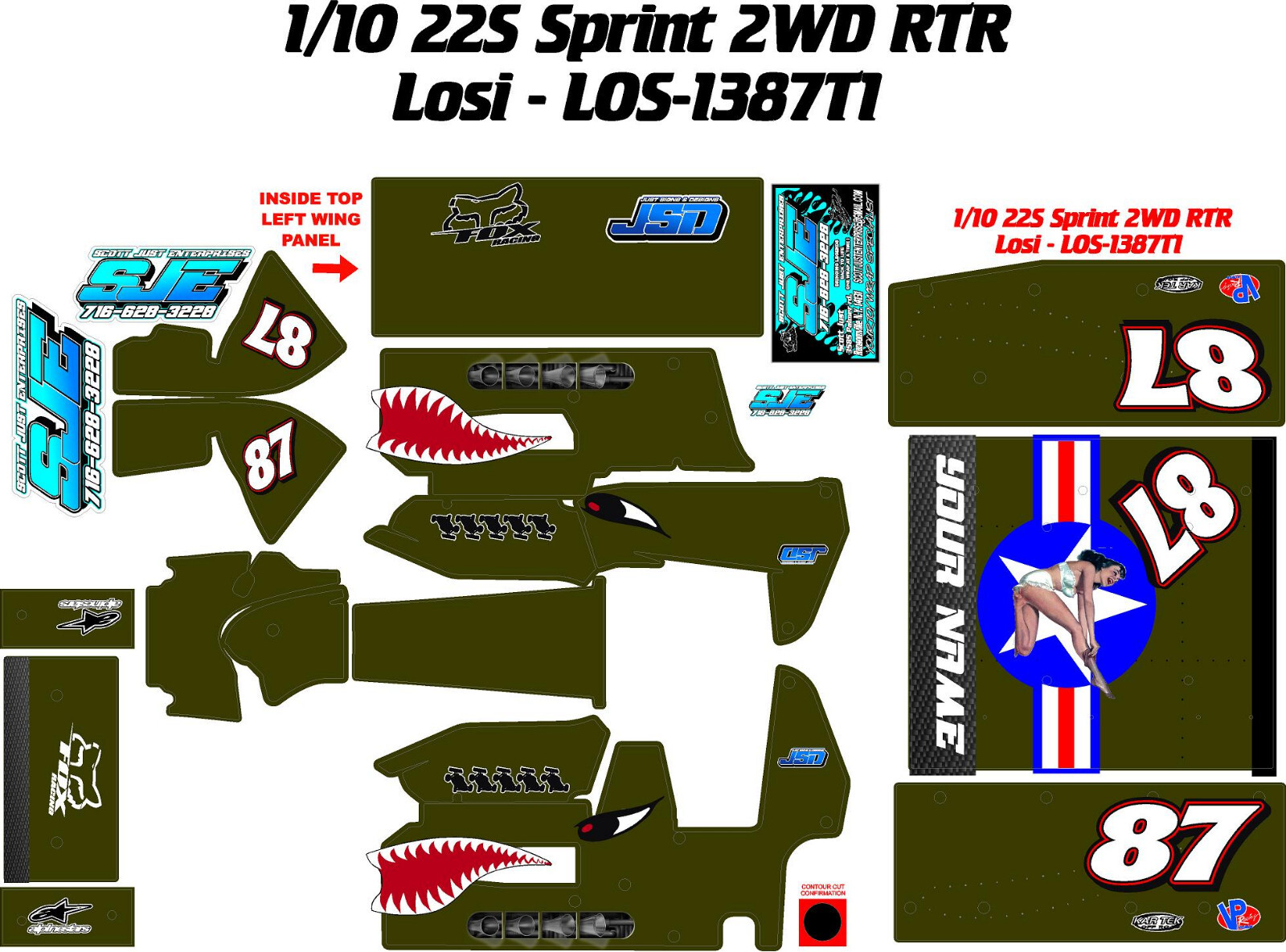 TEAM LOSI 22S  1X10 SPRINT LOS-1387T1  GREEN WARPLANE  DECAL WRAP KIT