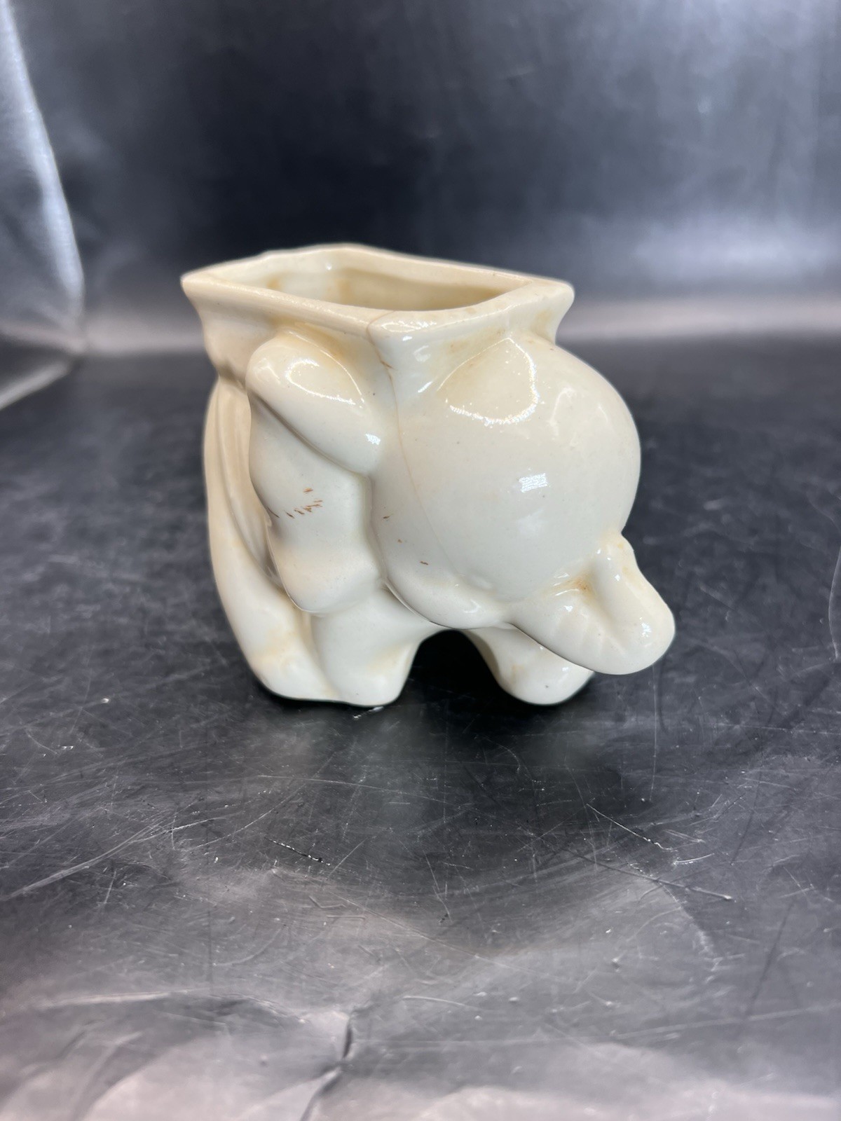 Vintage Small White Elephant Planter 3” Tall READ