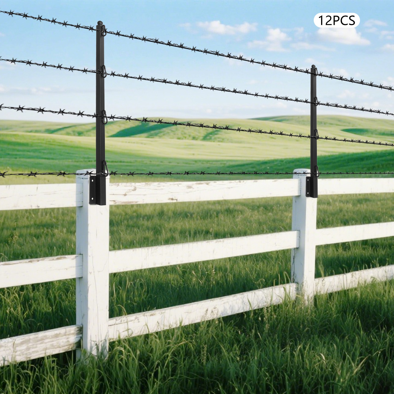 12 Pieces Fence Post Extender Black Barbed Wire Extension Arms for Garden & Home